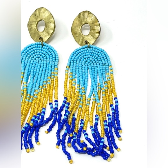 New Free People Beaded Bohemian Drop Earrings - Picture 2 of 4